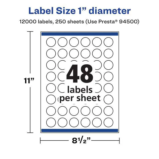 Alt view image 5 of 7 - Matte White Round Labels, Sure Feed Technology, 1" Diameter, 12,000 Matte White Printable Labels