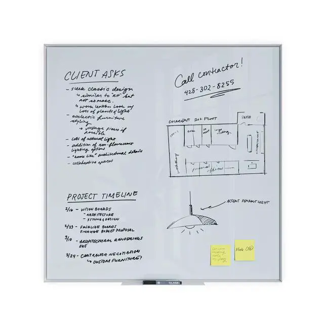 Alt view image 5 of 7 - Glass Non-Magnetic Dry-Erase Board, 36" x 36" Inches, White Frosted Surface, White Aluminum Frame