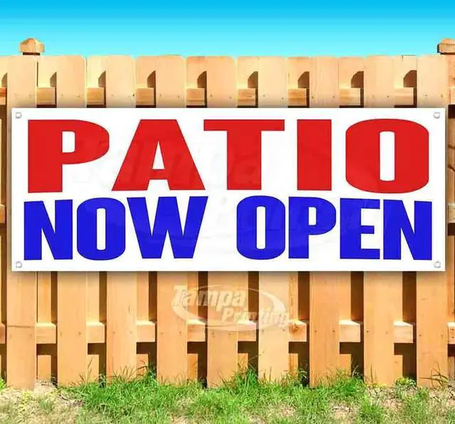 Main image of Patio Now Open Banner 13 oz | Non-Fabric | Heavy-Duty Vinyl Single-Sided With Metal Grommets