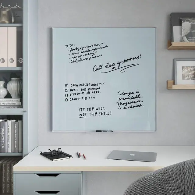 Alt view image 7 of 7 - Glass Non-Magnetic Dry-Erase Board, 36" x 36" Inches, White Frosted Surface, White Aluminum Frame