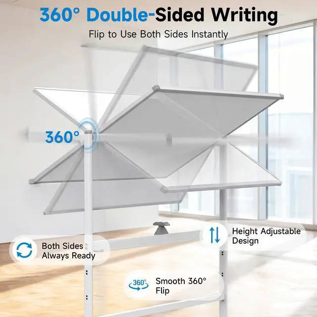 Alt view image 7 of 7 - Rolling Whiteboard 60"x48" Magnetic Dry Erase Board with Stand, Double Sided Mobile Whiteboard on Wheels, Non-Foldable Large Portable White Board for Office, Classroom & Home