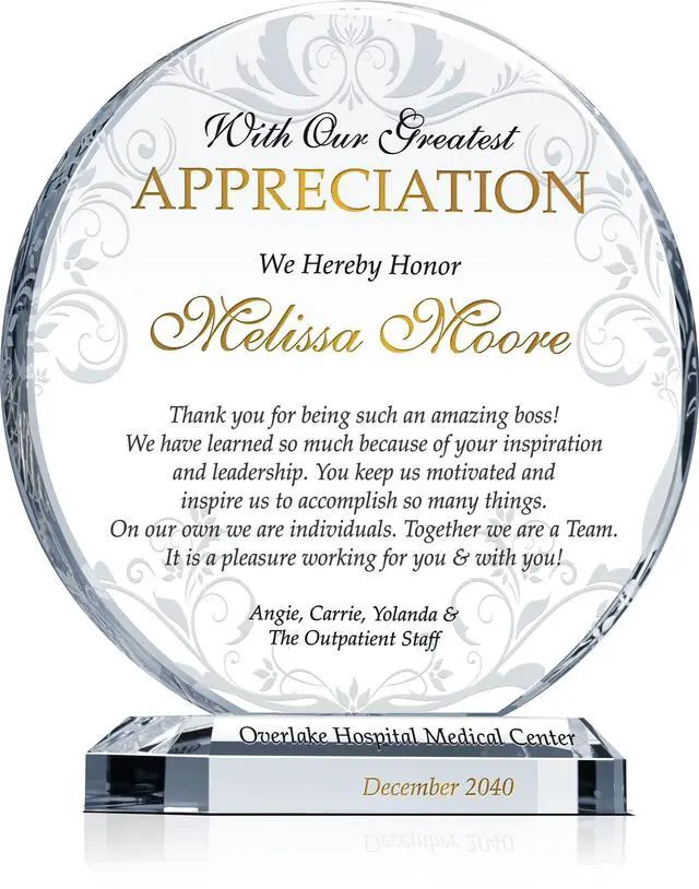 Main image of Personalized Boss Appreciation Gift Plaque, ized with Boss' Name and Your Name and Appreciation Message, Unique Boss Day, Birthday, Christmas Gift for Boss, Manager, Supervisor (L - 8")