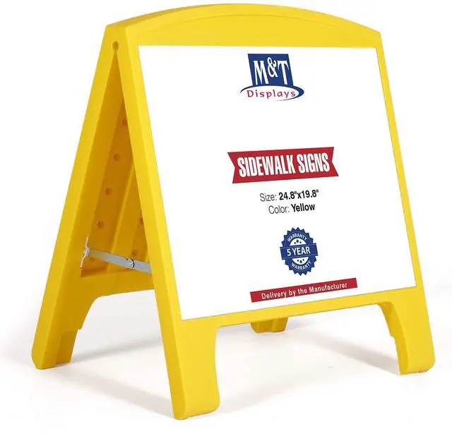 Main image of Mini Street SignPro Board, Yellow 24.80x19.76 Inch Weatherproof Sandwich Board A-Frame Sidewalk Curb Sign Holder Folding Double Sided Portable Advertising Display for Restaurant Cafe