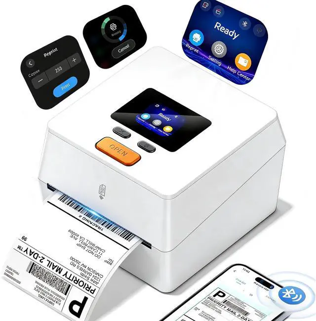 Main image of Thermal Label Printer with Touchable Screen, 4x6 Bluetooth Shipping Label Printer with Built-in Label Holder, D420D White Thermal Printers for Small Business, Compatible with USPS, Tiktok