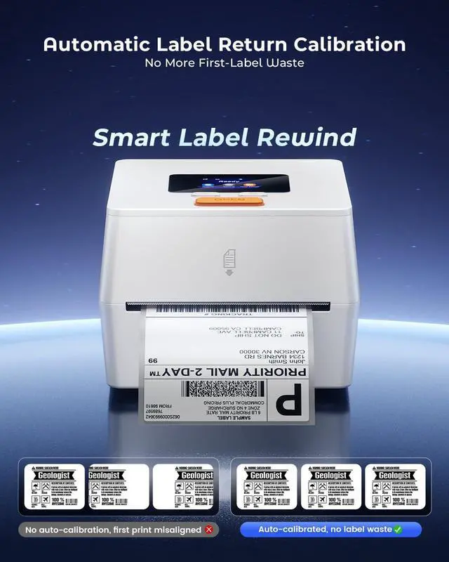 Alt view image 3 of 7 - Thermal Label Printer with Touchable Screen, 4x6 Bluetooth Shipping Label Printer with Built-in Label Holder, D420D White Thermal Printers for Small Business, Compatible with USPS, Tiktok