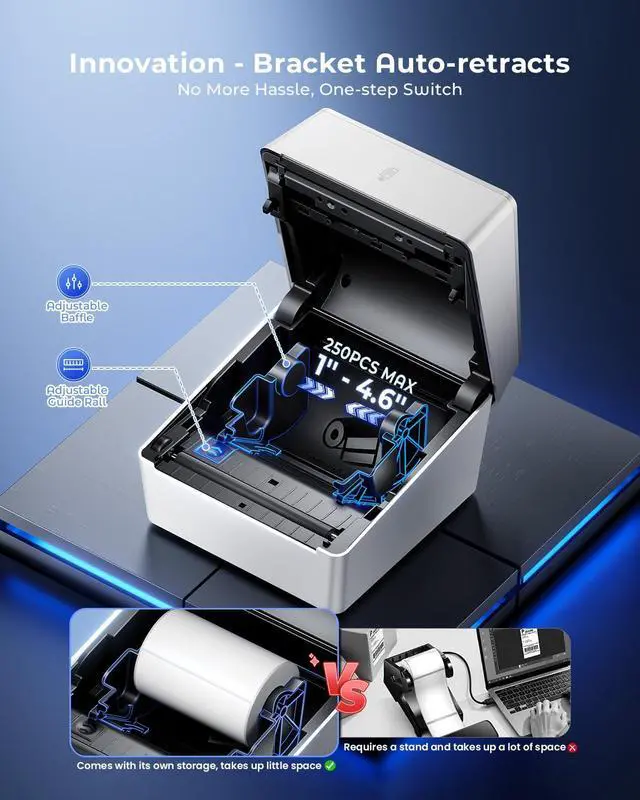Alt view image 7 of 7 - Thermal Label Printer with Touchable Screen, 4x6 Bluetooth Shipping Label Printer with Built-in Label Holder, D420D White Thermal Printers for Small Business, Compatible with USPS, Tiktok