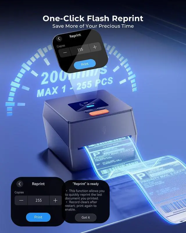 Alt view image 3 of 7 - Shipping Label Printer with Touchable Screen & Built-in Label Bin | 4x6 Bluetooth Thermal Label Printer, D420D Thermal Printers for Small Business, Compatible with USPS, Tiktok