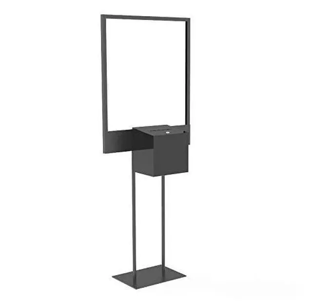 Alt view image 7 of 7 - ® Stand, Bulletin Poster Donation Ballot Collection w/Metal Box 11063+10918-NEW-BLACK