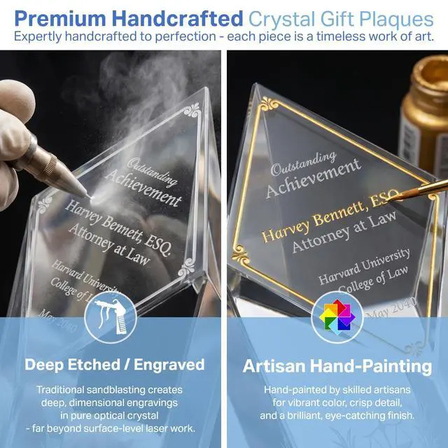 Alt view image 4 of 7 - Personalized Law School Graduation Gift Custom Engraved Crystal Plaque with Scales of Justice Achievement Award for New Lawyers, Attorneys, and Law Graduates (L-9")