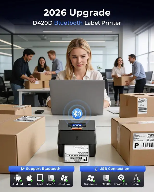 Alt view image 4 of 7 - Shipping Label Printer with Touchable Screen & Built-in Label Bin | 4x6 Bluetooth Thermal Label Printer, D420D Thermal Printers for Small Business, Compatible with USPS, Tiktok