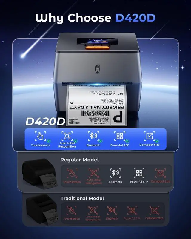 Alt view image 6 of 7 - Shipping Label Printer with Touchable Screen & Built-in Label Bin | 4x6 Bluetooth Thermal Label Printer, D420D Thermal Printers for Small Business, Compatible with USPS, Tiktok