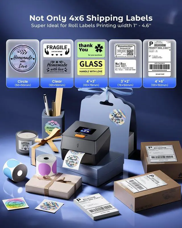 Alt view image 7 of 7 - Shipping Label Printer with Touchable Screen & Built-in Label Bin | 4x6 Bluetooth Thermal Label Printer, D420D Thermal Printers for Small Business, Compatible with USPS, Tiktok
