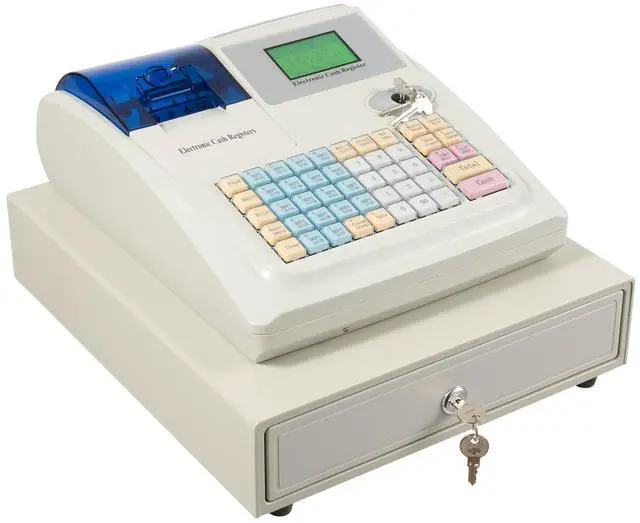 Main image of Cash Register POS System,48 Key ECR Cash Register for Small Businesses,Cash Counter Machine with Drawer & Thermal Print Head,8 Digital Display Multifunction Cash Register (White)