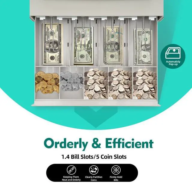 Alt view image 6 of 7 - Cash Register POS System,48 Key ECR Cash Register for Small Businesses,Cash Counter Machine with Drawer & Thermal Print Head,8 Digital Display Multifunction Cash Register (White)