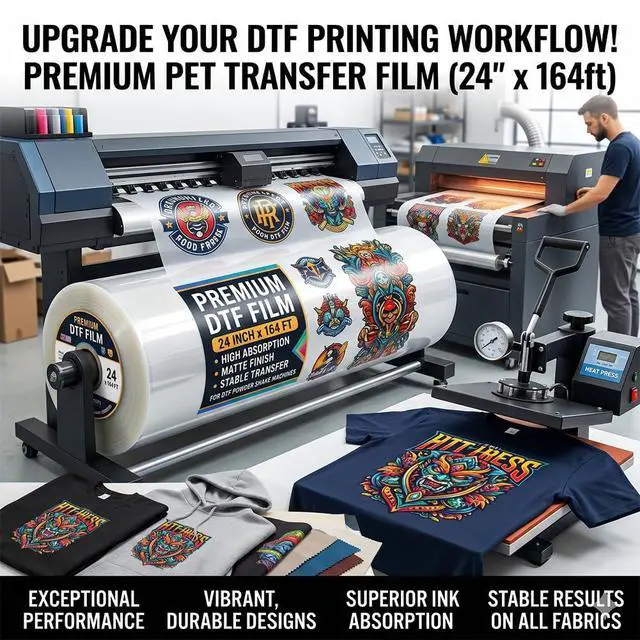 Alt view image 3 of 7 - Premium DTF Transfer Film | 24"x164ft PET White Ink Hot Printing Film | Perfect for DTF Powder Shake Machines (24"x 164ft)