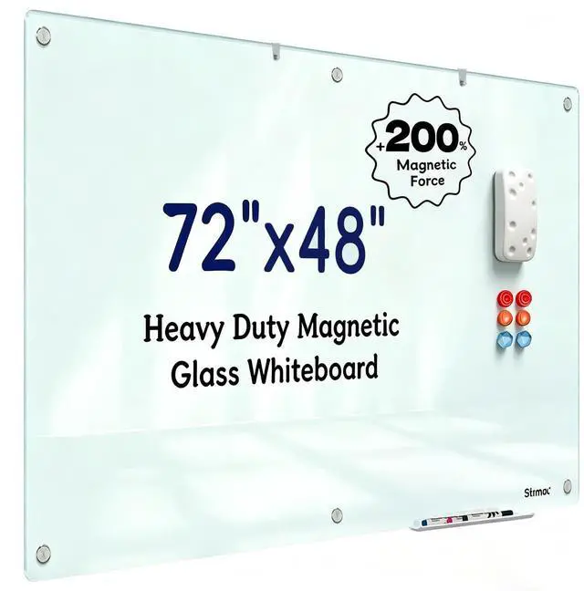 Main image of Magnetic Glass Dry Erase Board - 72'' x 48'' Whiteboard White Writing Board Nano-Coated Tempered Glass Marker for Wall Office School and Home