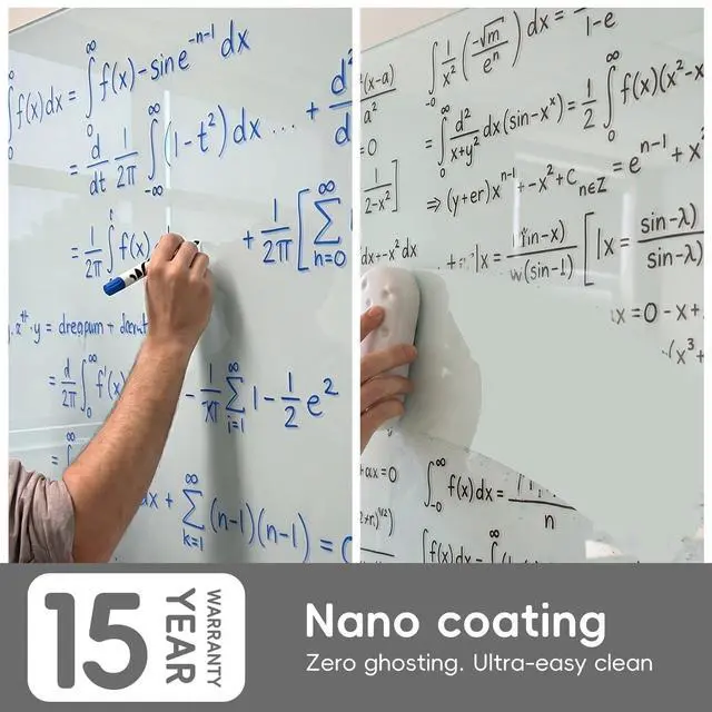 Alt view image 3 of 7 - Magnetic Glass Dry Erase Board - 60'' x 36'' Whiteboard White Writing Board Nano-Coated Tempered Glass Marker for Wall Office School and Home