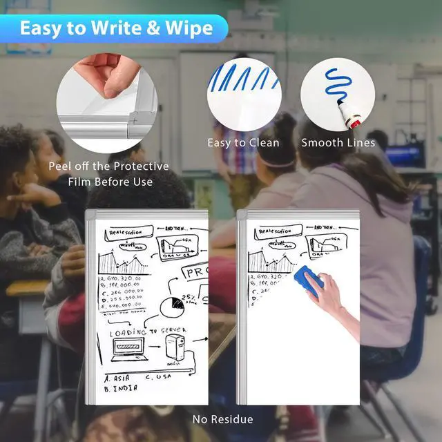 Alt view image 4 of 7 - Mobile Dry Erase Board 40x28 inches Magnetic Portable Whiteboard Stand Easel White Board Flipchart Easel Board with 25 Sheets Paper Pad for School Supplies