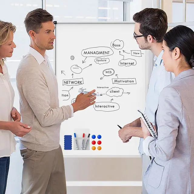 Alt view image 6 of 7 - Rolling Whiteboard on Wheels, Double-Sided Magnetic Dry Erase Board with Stand, Mobile White Board for Office, Classroom, Home (32" x 48")