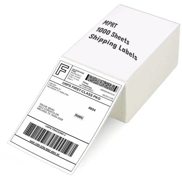 Main image of Fanfold 4x6 Direct Thermal Shipping Labels - White Mailing Postage Paper for Thermal Printer - Permanent Adhesive, Perforated, 8 Stacks, 8000 Labels