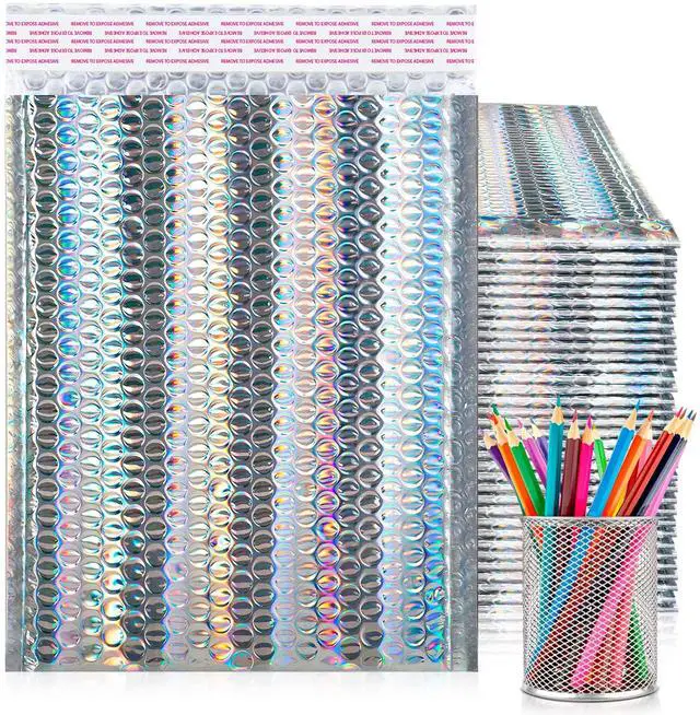 Main image of Metallic Bubble Mailers, Silver 8.5 x 11 Inch Self Seal Padded Envelopes, Pack of 100 Bubble Packaging Envelopes for Shipping and Mailing