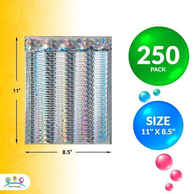 Alt view image 2 of 7 - Metallic Bubble Mailers, Silver 8.5 x 11 Inch Self Seal Padded Envelopes, Pack of 250 Bubble Packaging Envelopes for Shipping and Mailing