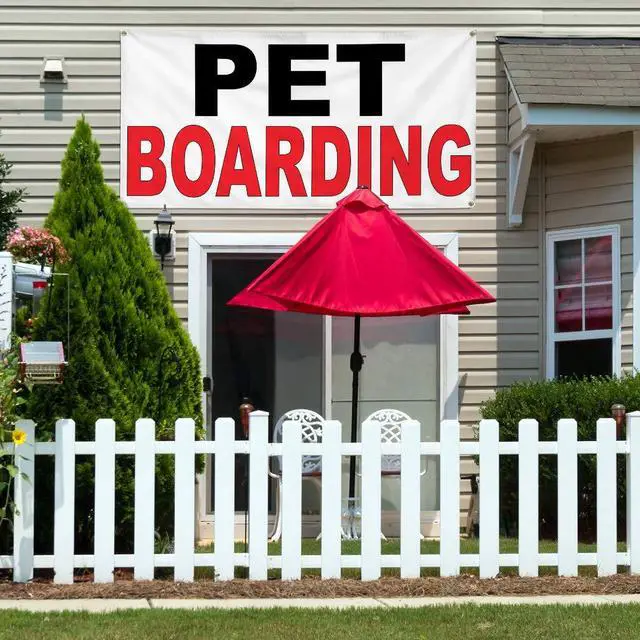 Alt view image 3 of 6 - Vinyl Banner Multiple Sizes Pet Boarding Black Red Business Outdoor Weatherproof Industrial Yard Signs 10 Grommets 60x144Inches