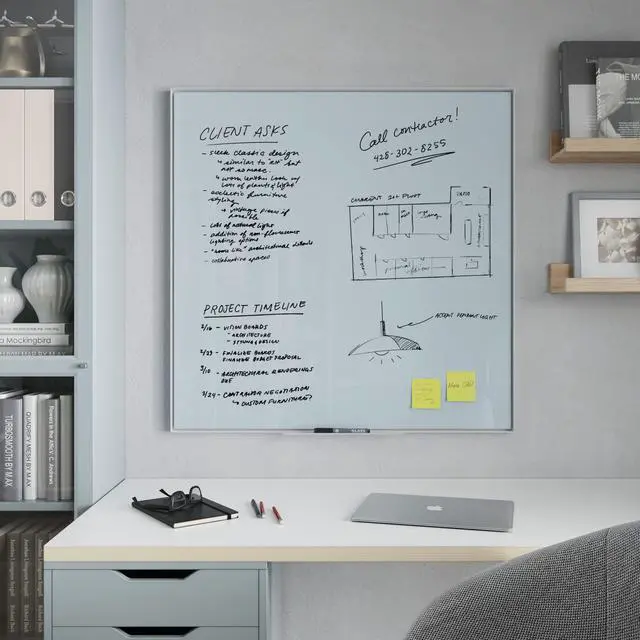 Alt view image 6 of 7 - Glass Non-Magnetic Dry-Erase Board, 36" x 36" Inches, White Frosted Surface, White Aluminum Frame