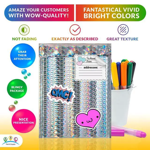 Alt view image 5 of 7 - Metallic Bubble Mailers, Silver 8.5 x 11 Inch Self Seal Padded Envelopes, Pack of 100 Bubble Packaging Envelopes for Shipping and Mailing