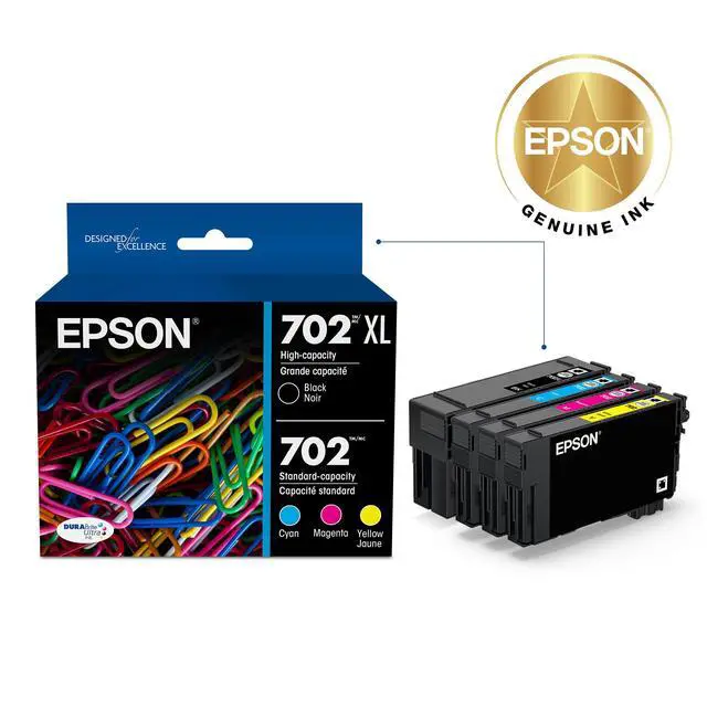 Alt view image 2 of 6 - 702 DURABrite Ultra Ink High Capacity Black & Standard Color Cartridge Combo Pack (T702XL-BCS) Works with Workforce Pro WF-3720,3730,3733,(Pack of 2)