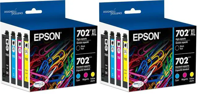 Main image of 702 DURABrite Ultra Ink High Capacity Black & Standard Color Cartridge Combo Pack (T702XL-BCS) Works with Workforce Pro WF-3720,3730,3733,(Pack of 2)
