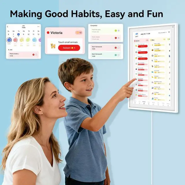 Alt view image 3 of 7 - Digital Calendar, 15.6" Smart Wall Touchscreen Interactive Display for Family Schedules, Chore Charts, Achievement Rewards Multi-Phone Two-Way Sync Wall Planner Digital Photo Frame