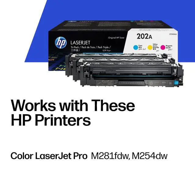 Alt view image 2 of 7 - 202A Cyan, Magenta, Yellow Toner Cartridges Printers (3-Pack) | Works with Color LaserJet Pro M254, Color LaserJet Pro MFP M281 Series | CF500AM
