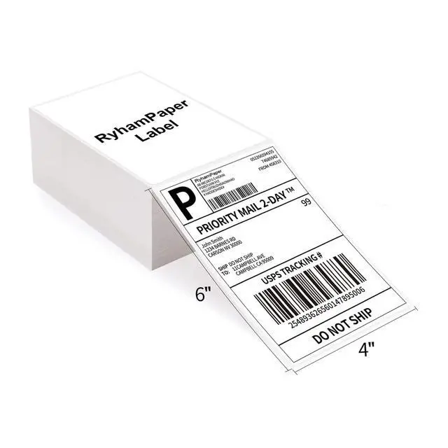 Alt view image 2 of 7 - 4" x 6" Fanfold Direct Thermal Labels - White Shipping Mailing Postage Labels, Perforated, Permanent Adhesive (4 Stacks - 4000 Labels)