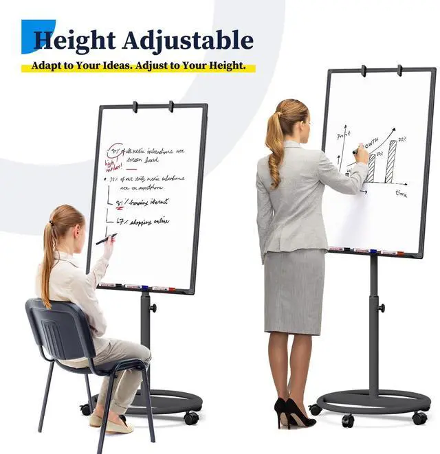 Alt view image 2 of 7 - Mobile Whiteboard 36 x 24 inches Portable Magnetic Dry Erase Board, 3' x 2' Stand Easel White Board Dry Erase Easel Standing Board w/Flipchart Hooks (Black)