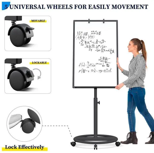 Alt view image 4 of 7 - Mobile Whiteboard 36 x 24 inches Portable Magnetic Dry Erase Board, 3' x 2' Stand Easel White Board Dry Erase Easel Standing Board w/Flipchart Hooks (Black)