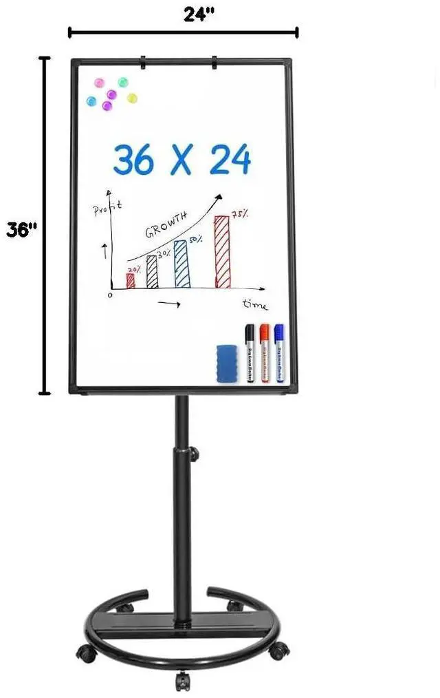 Alt view image 7 of 7 - Mobile Whiteboard 36 x 24 inches Portable Magnetic Dry Erase Board, 3' x 2' Stand Easel White Board Dry Erase Easel Standing Board w/Flipchart Hooks (Black)