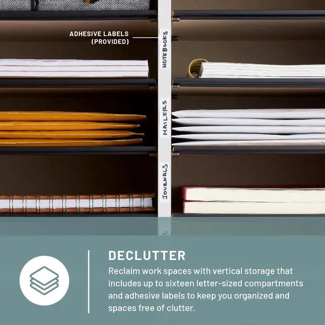 Alt view image 3 of 6 - 9422GR Wood Adjustable Literature & Paper Organizer, 16 Adjustable Compratment, Stackable Durable Construction, Home, Office, Mailroom, Classroom Mailbox, Gray
