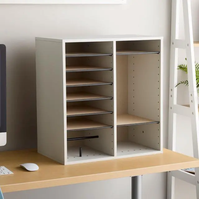 Alt view image 5 of 6 - 9422GR Wood Adjustable Literature & Paper Organizer, 16 Adjustable Compratment, Stackable Durable Construction, Home, Office, Mailroom, Classroom Mailbox, Gray