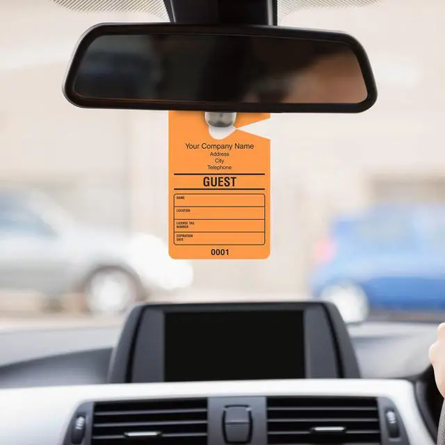 Alt view image 3 of 5 - (Pack of 50) Custom Guest - Add Your Address and Number Mirror Hang Tags | 3.5" x 5.5" Paper, Temporary Car Parking Pass, Double - Sided Multicolor, Made in USA
