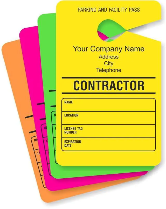 Main image of (Pack of 50) Custom Contractor - Add Your Address and Number Mirror Hang Tags | 3.5" x 5.5" Paper, Temporary Car Parking Pass, Double - Sided Multicolor, Made in USA