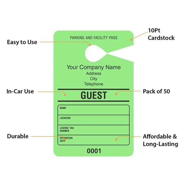 Alt view image 4 of 5 - (Pack of 50) Custom Guest - Add Your Address and Number Mirror Hang Tags | 3.5" x 5.5" Paper, Temporary Car Parking Pass, Double - Sided Multicolor, Made in USA