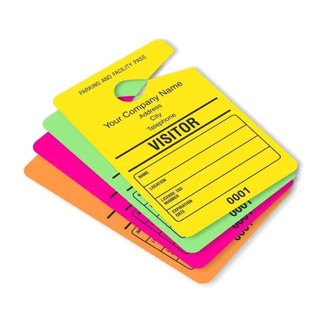 Alt view image 2 of 6 - (Pack of 50) Custom Visitor - Add Your Address and Number Mirror Hang Tags | 3.5" x 5.5" Paper, Car Parking Passes, Double - Sided Multicolor, Made in USA
