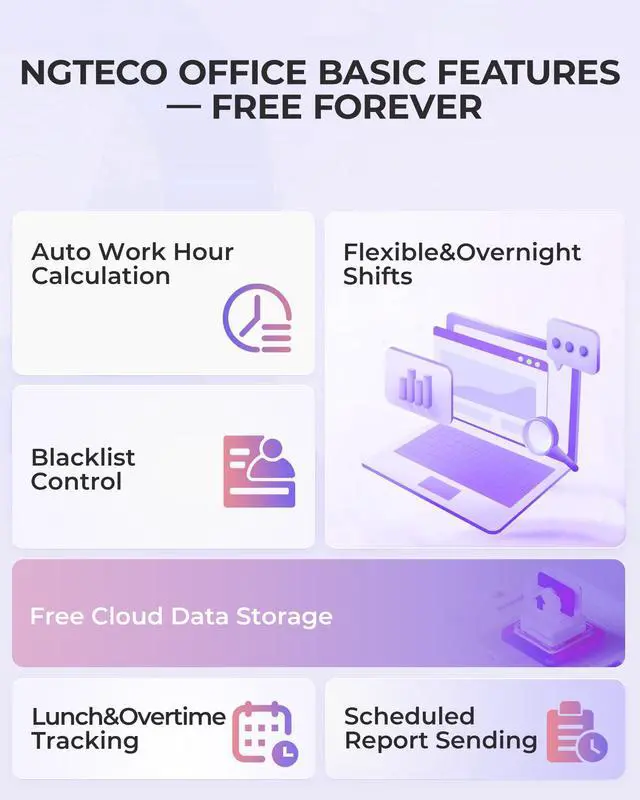 Alt view image 3 of 7 - Cloud-Based Time Clock for Small Business, 2.4GHz WiFi Attendance Machine with Remote Access, Free Software & iOS/Android App, Employee Punch Card System with RFID Cards, No Monthly Fee