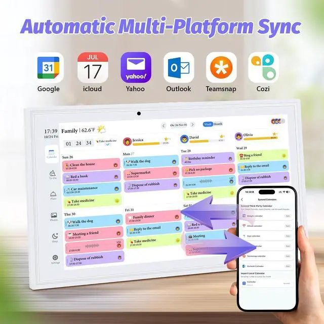 Alt view image 3 of 7 - 15.6 Inch Digital Calendar, Electronic Calendar Chore Chart, Smart Calendars Wall 1920 * 1080 Full HD Interactive IPS Touchscreen for Family Planner,Task (White)