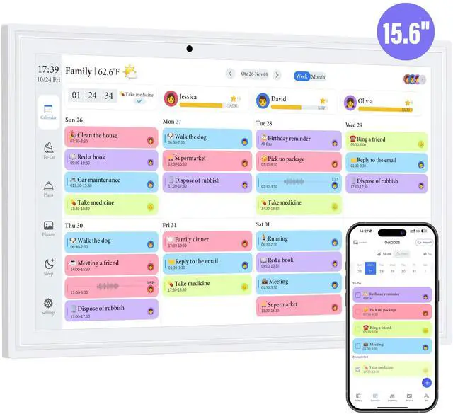Main image of 15.6 Inch Digital Calendar, Electronic Calendar Chore Chart, Smart Calendars Wall 1920 * 1080 Full HD Interactive IPS Touchscreen for Family Planner,Task (White)