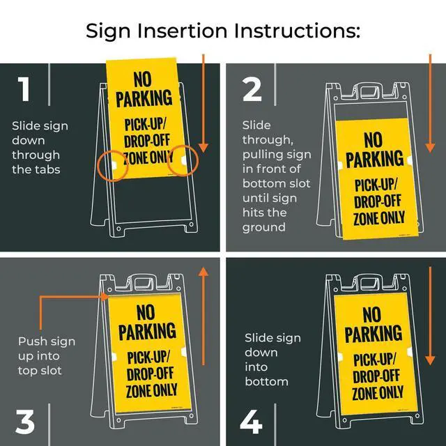 Alt view image 4 of 7 - No Parking Pickup and Drop Off Zone Only Sidewalk Sign Kit, | 24x36 Inches, With A Frame Stand, Made in USA by
