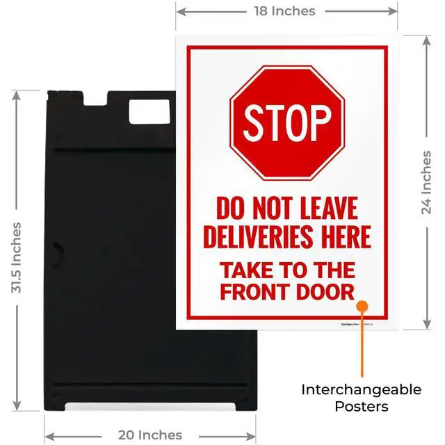 Alt view image 3 of 7 - Stop Do Not Leave Deliveries Here Take to The Front Door Sidewalk Sign Kit, | 18x24 Inches, With A Frame Stand, Made in USA by