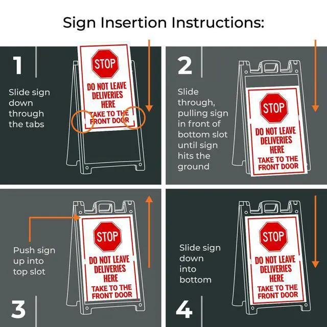 Alt view image 4 of 7 - Stop Do Not Leave Deliveries Here Take to The Front Door Sidewalk Sign Kit, | 24x36 Inches, With A Frame Stand, Made in USA by
