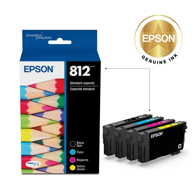 Alt view image 2 of 5 - 812 Genuine Ink Cartridge Black and Color Combo Pack T812120-BCS Works With WorkForce Pro WF-7310 WF-7820 WF-7840 EC-C7000 Printers